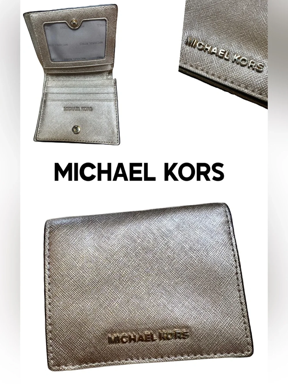 MICHAEL KORS Gold wallet in Saffiano Coated Leather.